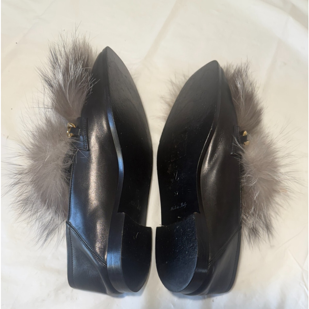 Louis Vuitton Prime Time Black Leather Gold Chain Logo fur Loafers Flats - Picture 10 of 16